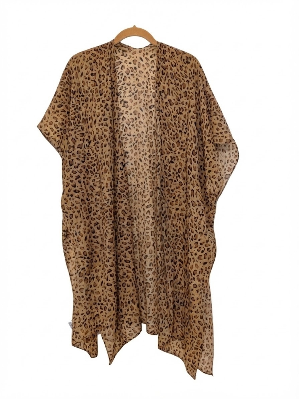 Jessica McClintock Leopard Print Sheer Chiffon Duster Kimono Red Rhinestone